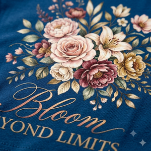 Camiseta de Cuello Redondo con Estampado Floral Azul Marino para Mujer, Marca Bloom Limits, Corte Ajustado, Manga Corta, Primavera/Verano, Informal, 100% Algodón Jersey, 180g - Product Image 4