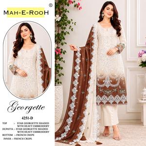 Presentando el traje pakistaní Star Georgette con relleno y bordados elaborados con lentejuelas y trabajo Khatli. Compre directamente del proveedor. - Product Image 5