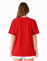 Camiseta Moderna de Terciopelo Ecológico para Mujer, de un Solo Hombro, con Plumas, Ajuste Holgado, Estampado Liso, Estilo Casual de Verano, Color Rojo - Product Image 3