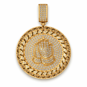 Colgante de Plata 925 Bañado en Oro con Diseño Personalizado Cristiano Hip Hop, Medallón de Ángel con Manos en Oración, Círculo y Diamantes de Moissanita, Estilo Trendy - Product Image 1