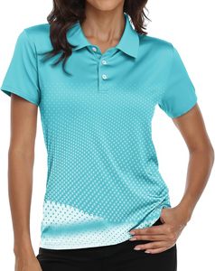 Artículos Más Vendidos 2026: Polo de Punto de Manga Corta con Estampado de Puntos Turquesa para Mujer, Secado Rápido, Ropa Casual, Camisetas Polo OEM - Product Image 1