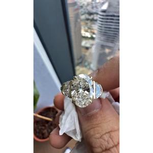 Anillo de Compromiso con Diamante Cultivado en Laboratorio de Corte Ovalado de 3CT, Oro Sólido de 14K, Corte Media Luna, Engaste de Media Bisel, Anillo de Regalo para Boda y Aniversario - Product Image 1