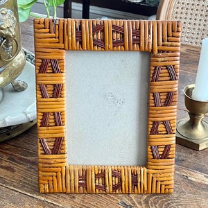 <b>Vintage</b> Style Rattan Photo <b>Frame</b> Geometric Design Natural Wooden Cane <b>Picture</b> <b>Frame</b> Decorative Tabletop Display Wholesale - Product Image 1