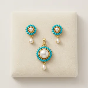Trending Brass Gold Plated Jaipuri Pearl Bridal <b>Necklace</b> Pendant <b>Set</b> | Traditional <b>Indian</b> Wedding Jewelry | Women's | OEM/ODM - Product Image 1