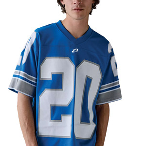 Maillot de football américain bleu en maille de qualité supérieure pour hommes, respirant, en polyester, col en V, uniforme d'équipe, manches courtes, t-shirt athlétique OEM - Product Image 6