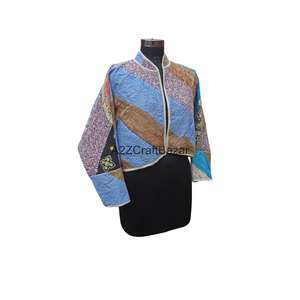 Chaqueta de Punto Hecha a Mano, Ecológica, Transpirable, de Secado Rápido, Estilo Vintage Kantha, con Cuello Alto y Botones, para Mujer, Otoño-Verano - Product Image 4