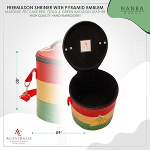 Estuche para Sombrero Fez Masónico Rasta de 7 Pulgadas, Rojo, Dorado y Verde, de Cuero PU con Cremallera, Ligero, con Emblema Bordado a Máquina de la Pirámide Shriner - Product Image 3
