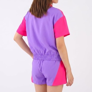Women <b>Y2K</b> Color Blocking <b>Tracksuit</b> Short Sleeve Zipper Jacket With Shorts Quick Dry Lightweight Summer Wear - Product Image 4