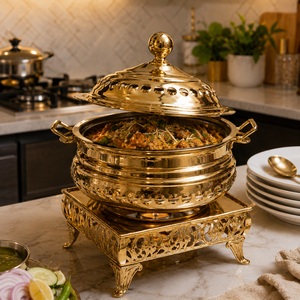 Luxury Brass Soup Chafing Dish <b>Food</b> Warmer with Stand Buffet <b>Server</b> Hotel Restaurant Catering Banquet OEM ODM Manufacturer - Product Image 3