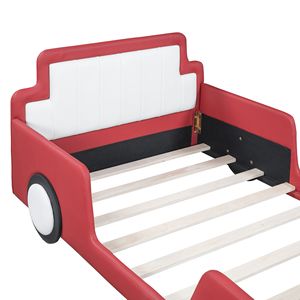 Letto a piattaforma a forma di auto da corsa rosso, singolo, con ruote, per bambini - Product Image 4