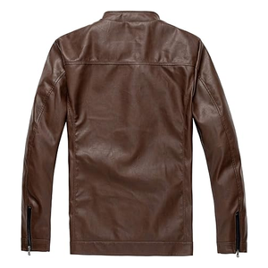 OEM Men's Genuine Leather Streetwear Winter Jacket with Zipper Closure Sherpa Lining <b>Fur</b> <b>Trim</b> Breathable Stand Collar - Product Image 1