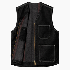 Chaleco sin mangas de mezclilla para hombre con capucha, estilo casual, con bloques de color, de algodón y poliéster, para otoño, corte regular - Product Image 3