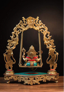 Export Selling Handmade Brass Ganesha Statue on <b>Swing</b> Jhoola Luxury Traditional Art for Home Decoration from India - Product Image 2