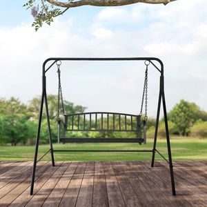118*46*47cm Black Iron Art <b>Swing</b> <b>Frame</b> with Vertical Bar Backrest & Chain 200kg Patio <b>Swing</b> (<b>Swing</b> <b>Frames</b> Not Included) - Product Image 4