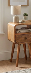 Mesa de Noche de Madera Maciza con 2 Cajones, Estilo Moderno de Mediados de Siglo, con Estante Abierto, Mesa Auxiliar Vintage para Dormitorio - Product Image 6