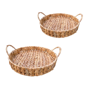 Handcrafted WATER HYACINTH TRAY FRUIT STORAGE BASKET with Handles Handmade Woven Storage Tray - Product Image 1