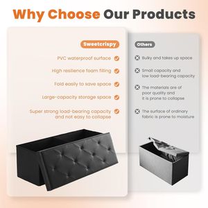 43 Inches <b>Foldable</b> Ottoman Storage <b>Bench</b> 660 Lbs Capacity Upholstered Foot Rest Stool for End Bed Living Room - Product Image 6