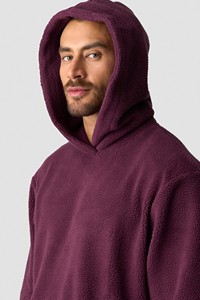 <b>Men's</b> <b>Burgundy</b> Hooded Fleece Pullover Sweatshirt 100% Cotton Anti-Wrinkle Oversized Solid Color Casual Winter Wear - Product Image 3