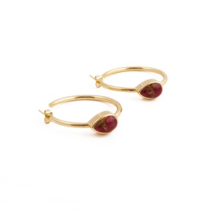 Rubí Mohave piedra preciosa hecha a mano chapado en oro forma de pera pendientes de aro elegante declaración joyería moda Stud pendientes al por mayor - Product Image 5