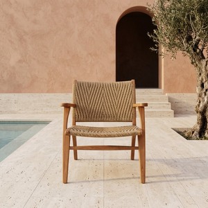 Fauteuil de patio moderne SVLK en teck massif indonésien, dossier en corde synthétique tressée résistant aux intempéries, chaise d'appoint durable pour l'extérieur et les hôtels - Product Image 2