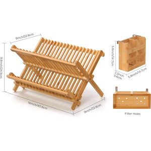 Bamboo 2-Tier Collapsible Dish Drying Rack Large Folding Utensil Holder for <b>Kitchen</b> Counter Utile <b>Kitchen</b> Counter <b>Accessory</b> - Product Image 2