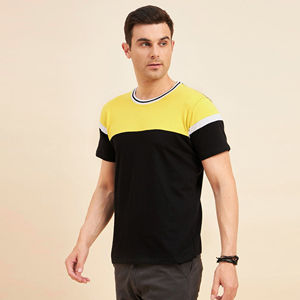 <b>Mens</b> Color Block Yellow Black Short Sleeve Cotton T-<b>Shirt</b> Custom Logo OEM ODM Wholesale Apparel - Product Image 5