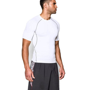 Men's <b>White</b> Short Sleeve Compression T-<b>Shirt</b> <b>Slim</b> <b>Fit</b> Quick Dry Knitted Polyester Sporty O-Neck Solid Design - Product Image 4
