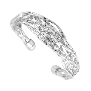 Sterling <b>Silver</b> Interwoven Wave Charm <b>Cuff</b> <b>Bracelet</b>-Minimalist Modern Design Unisex Gift - Product Image 3