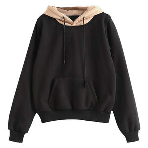 custom <b>black</b> hoodie contrast hood hoodie two tone <b>fleece</b> pullover wholesale hoodie - Product Image 1