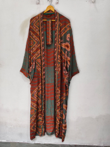 Robe en soie longue jusqu'aux chevilles, robe multicolores, robe de nuit, robe indienne vintage en soie recyclée, kimono en sari - Product Image 6
