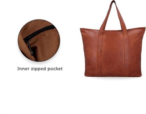 High Demand Gentle Women's Genuine Leather Tote <b>Bag</b> Classic Style Zipper Closure Shoulder Strap Daily Use Black From India - Product Image 2