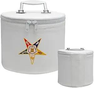 Estuche Premium para Sombrero Fez OES Blanco (Emblema Bordado a Mano) Estrella del Este – Caja de Almacenamiento y Exhibición Masónica - Product Image 4