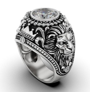 Premium 925 <b>Silver</b> Lion Face <b>Ring</b> With Large CZ Stone Antique Carved <b>Men</b> Women Statement Jewelry - Product Image 3