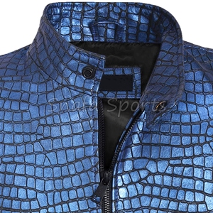 New Style High Quality Winter Stylish Smooth Waterproof Men's Solid Color Double Zipper Leather Jacket for Men - Product Image 3