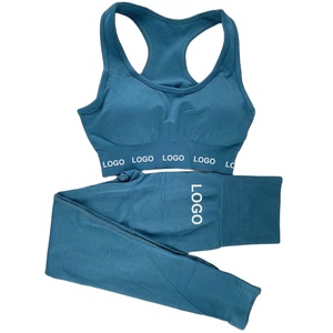 Breathable Quick Dry Eco-Friendly Workout Clothing Gym Fitness Yoga Set Women <b>Sports</b> 2-Piece Crop Top Strap <b>Bra</b> Mid Waist Front - Product Image 1