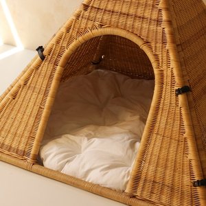 Lit pour animaux de compagnie en rotin en forme de dôme moderne avec poignée, maison pour chat et chien en osier fait main, nid douillet pour petits animaux, pour le sommeil des chats - Product Image 3