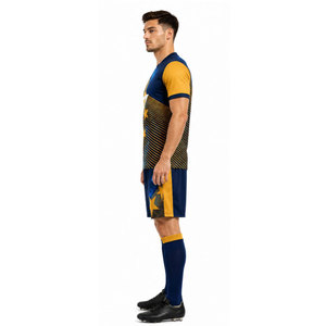 Conjunto de Uniforme de Fútbol para Hombre con Patrón de Estrellas, Jersey y Pantalones Cortos Sublimados en Azul y Dorado, Cuello en V, Absorbe la Humedad, Ropa para Todas las Temporadas - Product Image 2
