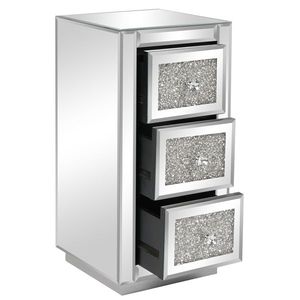 FCH 3-Drawer <b>Mirrored</b> Nightstand with Crystal Accent Silver <b>Side</b>/End <b>Table</b> for Bedroom or Living Room - Product Image 5