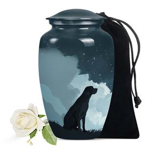 Urna de cremación para mascotas, diseño de perro negro, nube azul, noche estrellada, urna conmemorativa, recuerdo de cenizas de mascotas, regalo decorativo de recuerdo - Product Image 1