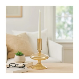 Porte-bougie en verre ambré, forme cylindrique, décoration d'intérieur, design durable - Product Image 1