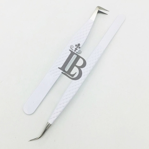 Pinzas de extensión de pestañas de alta demanda con punta curva de 90 grados para volumen, puntas de fibra antideslizantes y mango de diamante - Product Image 4