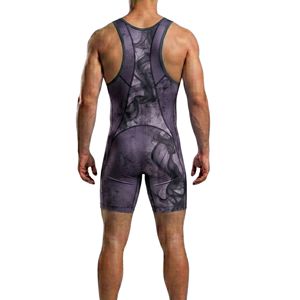 Purple Abstract Camouflage Wrestling <b>Singlet</b> Sublimated Breathable Printed Training Suit Anti Bacterial Wrestling <b>Singlets</b> - Product Image 2