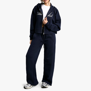 ชุดเซ็ตแทรคสูทผู้หญิงแบบมีฮู้ดสำหรับฤดูหนาว ผ้าสีพื้น เสื้อครอปคอสูงและกางเกงจ็อกเกอร์ 2 ชิ้น กระเป๋าเข้าชุด ชุดลำลอง - Product Image 3