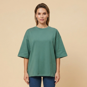 T-shirt ample et décontracté pour femme en coton 100% (230g) – Coupe carrée, épaules tombantes, col ras du cou, idéal pour le jogging - Product Image 1