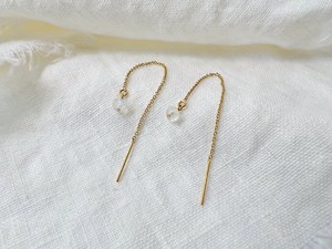 Rainbow Moonstone Threader <b>Earrings</b> Gold Dainty Jewelry June Birthstone Rondelle Shape Elegant Handmade Gift - Product Image 2