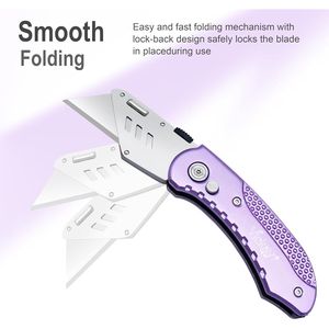 Couteau utilitaire pliable en aluminium léger, 5 lames SK5 à changement rapide avec système de verrouillage d'axe de sécurité et fonction de coupe - Product Image 1