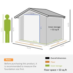 Capanno di stoccaggio in metallo grigio 9x6 con fondazione 2 porte scorrevoli e 4 prese d'aria Kit di attrezzi casa per giardino e giardino all'aperto - Product Image 3