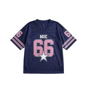 Camiseta de fútbol americano unisex de malla azul extragrande de primera elección con estampado gráfico personalizado, cuello en V, hombros caídos, estilo Y2K, camisa urbana sólida - Product Image 4