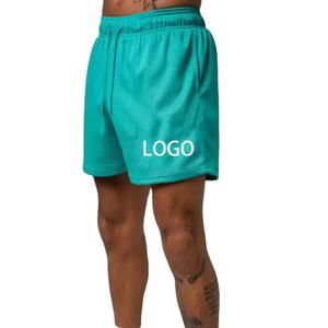 Shorts en maille verte unie pour homme, taille à cordon de serrage, respirants, décontractés, shorts de sport Bermuda - Product Image 2