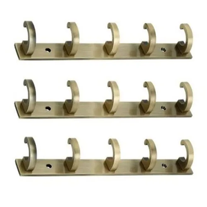 Perchero Metálico de Pared con 5 Ganchos Dobles, Acabado en Latón, Perchero Resistente para Ropa, Sombreros, Bolsos, Toallas y Llaves - Product Image 3